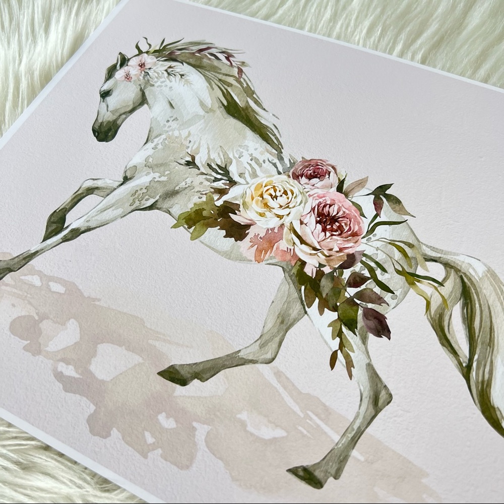 Floral Horse Watercolor Illustration Wall Art Print Poster Unframed - Picture 13 of 16